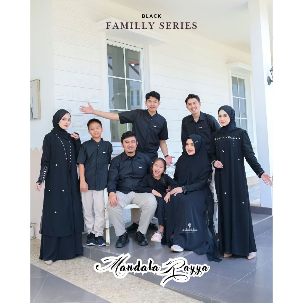 Sarimbit Mandala Rayya Famset Keluarga Lebaran Gamis Premium Terbaru 2026 by Sukahijab Warna Black