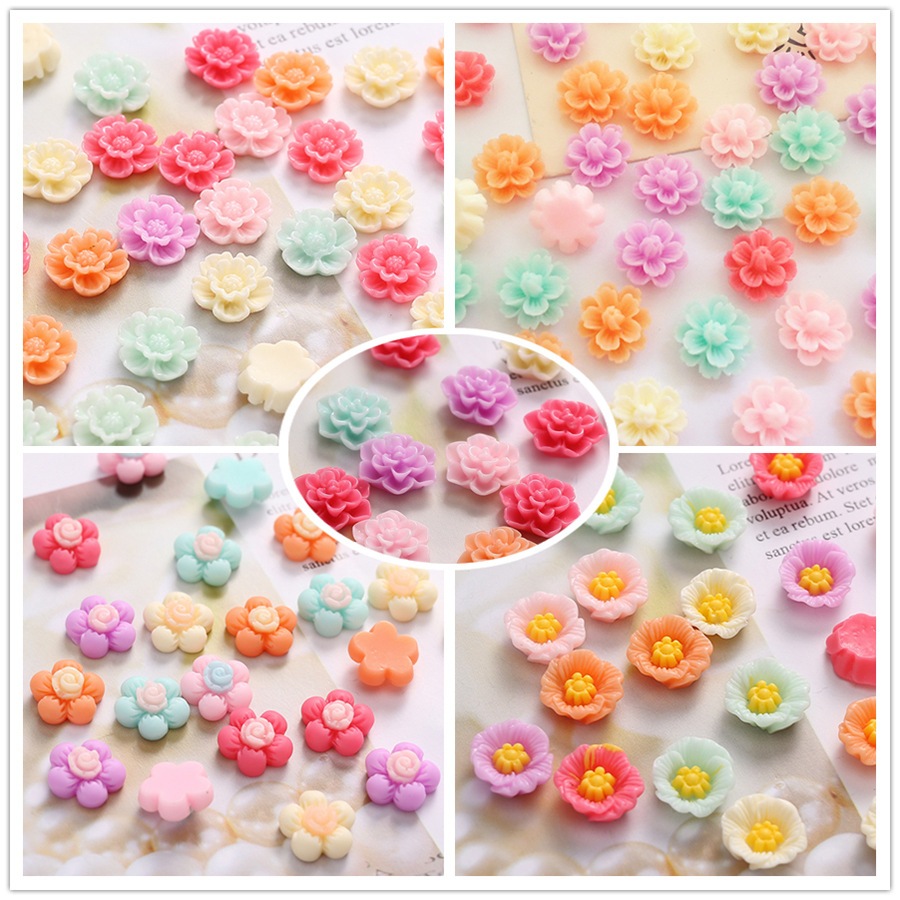 12pcs Mini Manik Akrilik Bunga,Topi Pantai /Multi-colored bagian belakang rata yang digunakan untuk 