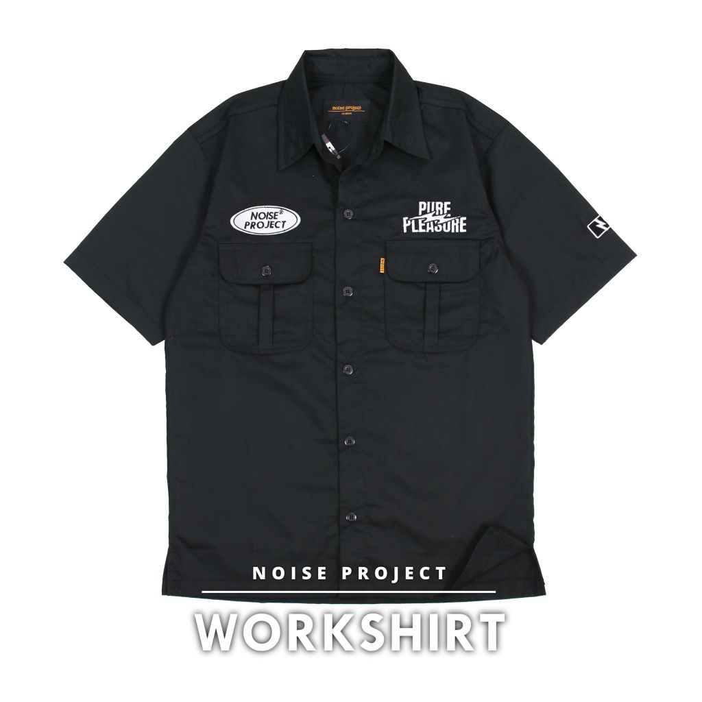 kemeja pendek pria hitam Noise Project workshirt