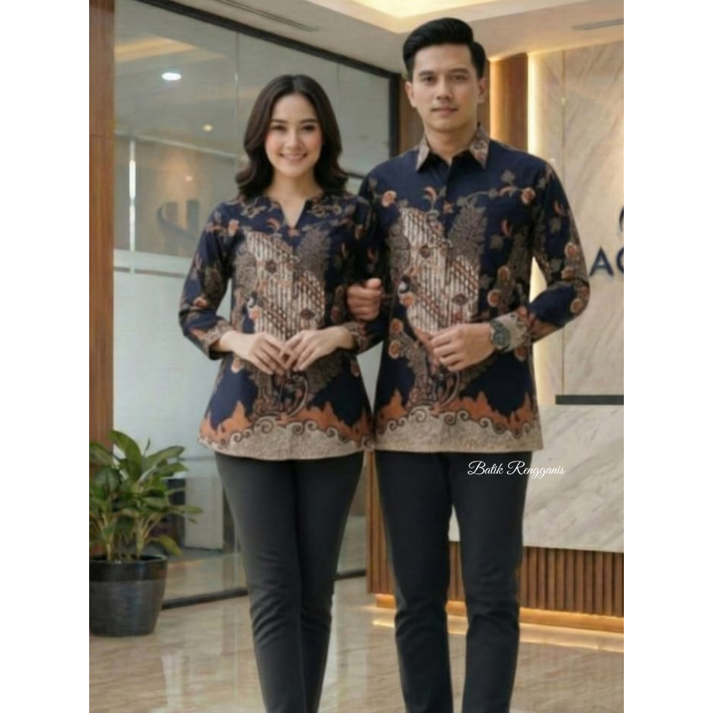Batik Couple Kencana warna Dasar Hitam | Batik Pria Wanita Elegan Premium | Seragam Kondangan Kerja 