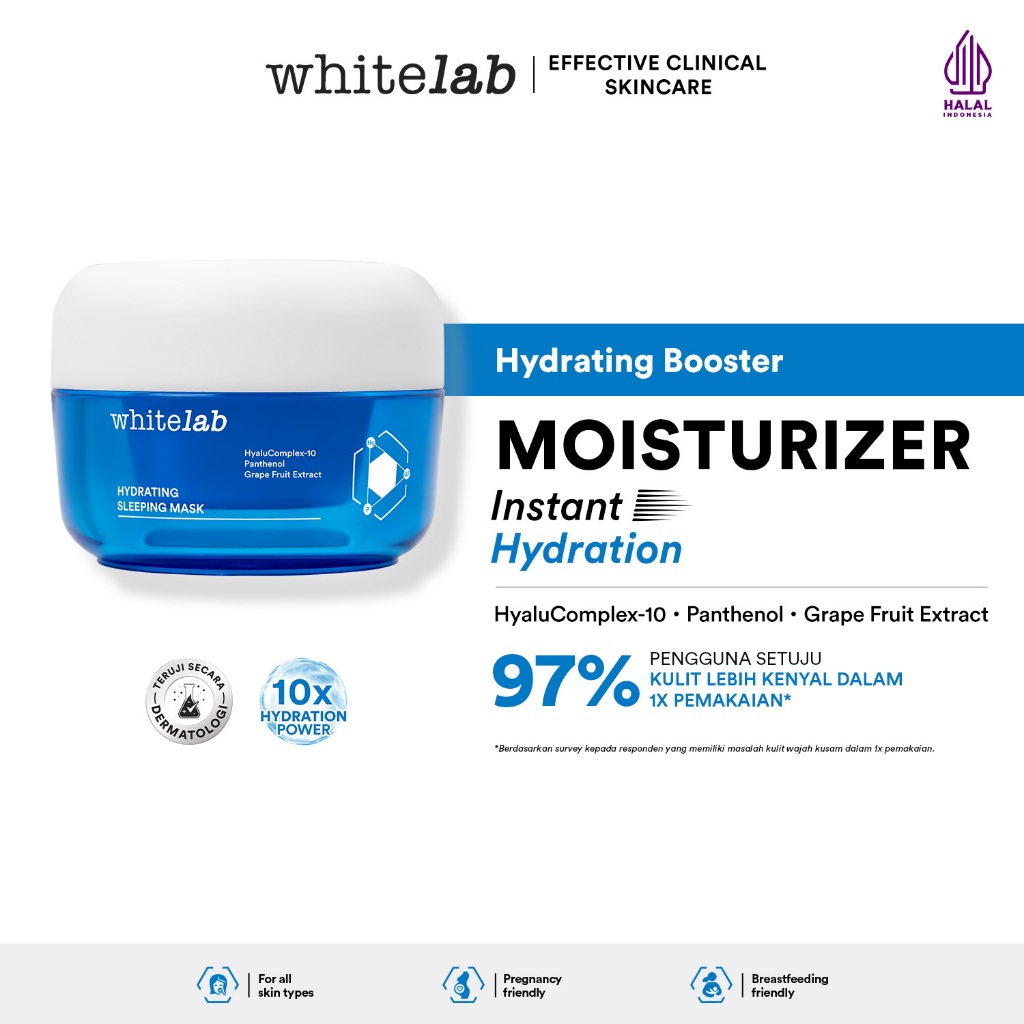 Whitelab Hydrating Sleeping Mask - Pelembap Malam untuk Kulit Lembap, Kenyal, Terhidrasi Maksimal de