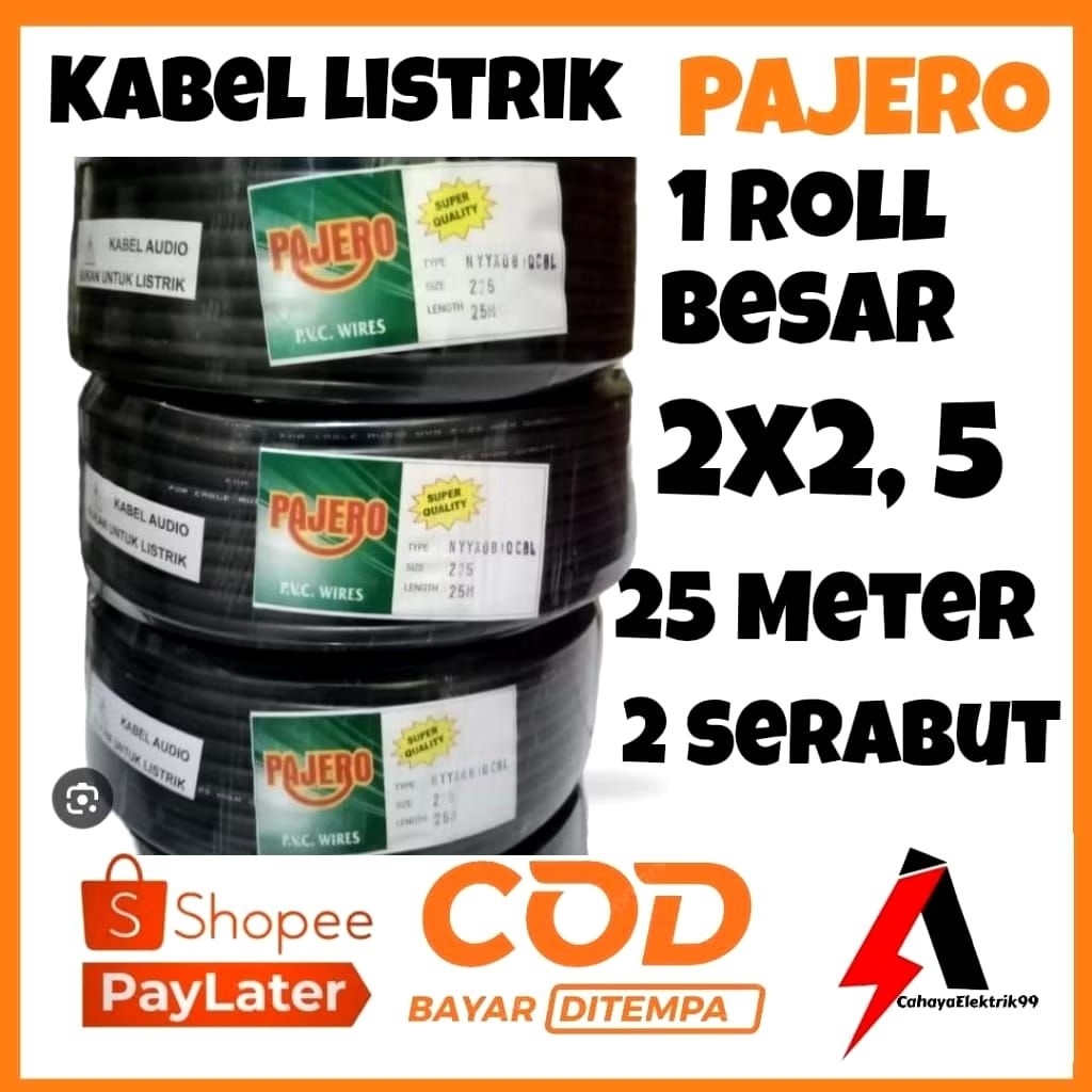 Kabel listrik Pajero 2x2,5 25 meter serabut tebal