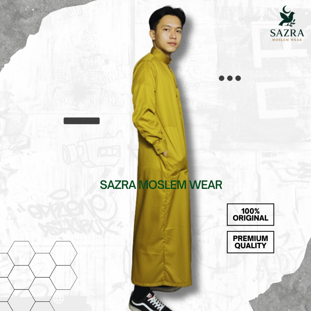 Jubah Polos Pria Premium Warna Mustard – Elegan & Nyaman | Sazra Moslem Wear