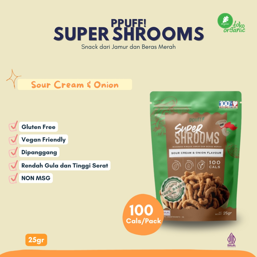 Ppuff Super Shrooms Puff Sour Cream and Onion (25gr) | SuperShrooms Sour Cream & Onion | Snack Renda