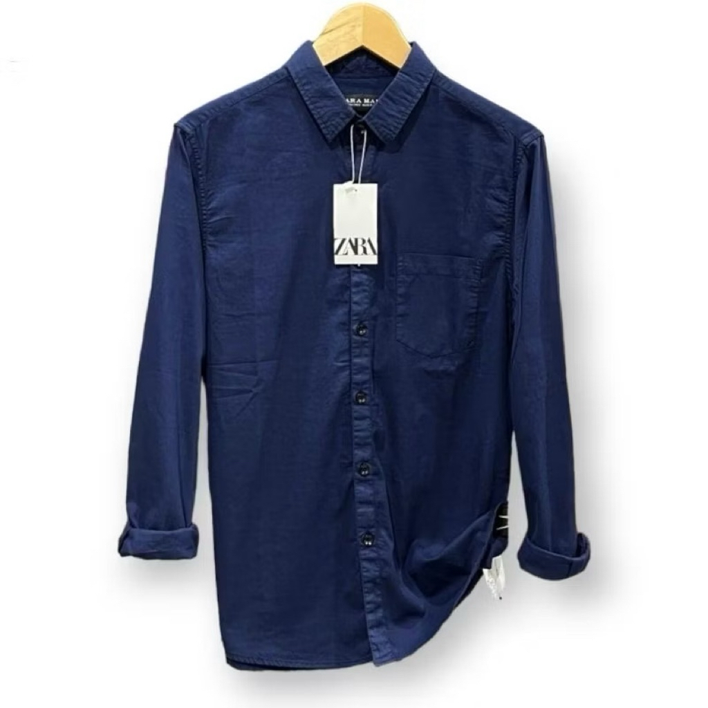 Zara Kemeja Pria Lengan Panjang Putih Casual Slim Fit