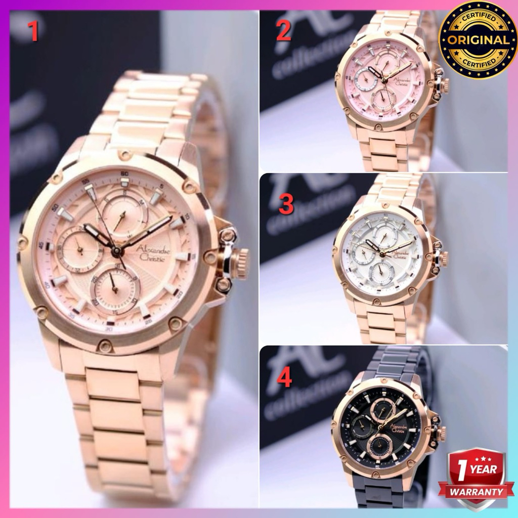 ORIGINAL GARANSI RESMI 1 TAHUN JAM TANGAN WANITA ALEXANDRE CHRISTIE CEWEK ANALOG RANTAI STAINLESS ST