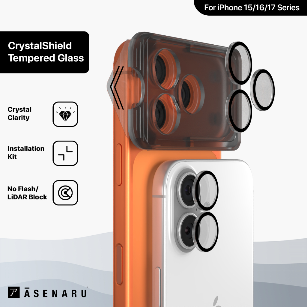 Camera Lens Ring Protector iPhone 15/16/17 Plus/Pro/Max/Air Asenaru Clear Anti Glare Tempered Glass/