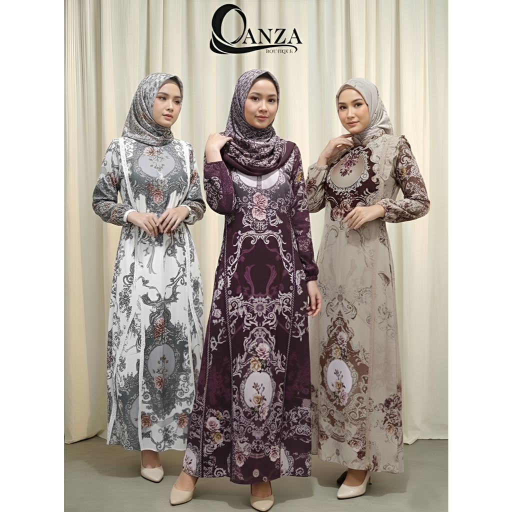 QANZA - HANIN LONG DRESS SET HIJAB | Gamis Busui & Wudhu Friendly Gaun Muslim Pesta Kondangan Mewah