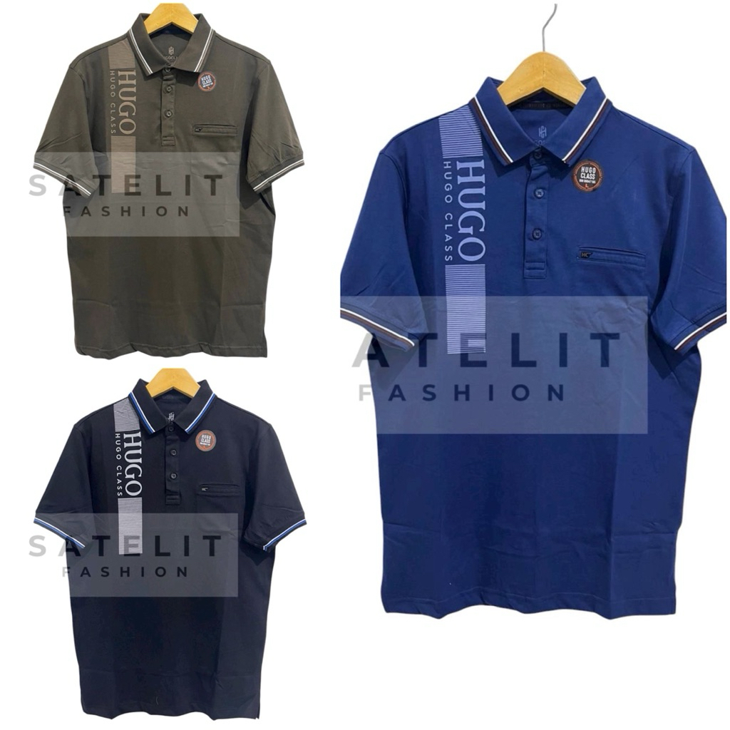 Hugo Class Original Kaos Kerah Polo Pria Polos Combet Kerah Kombinasi (Kancing)