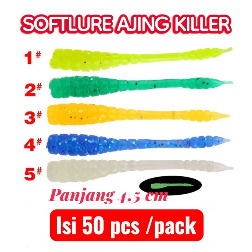50 pcs umpan softlure ajing 4,5 cm bentuk ikan teri untuk casting baby gt