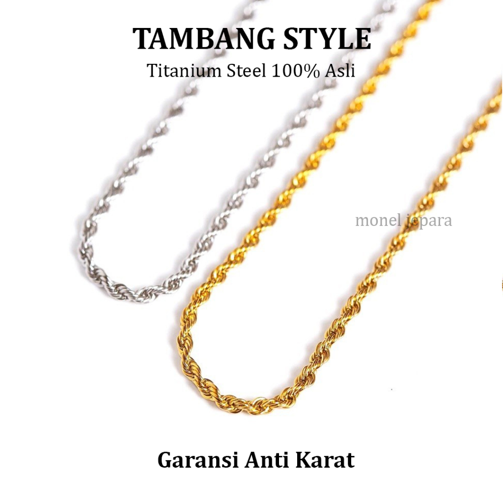 Monel Kalung Titanium Pria Wanita Anti Karat - (Tambang Style)