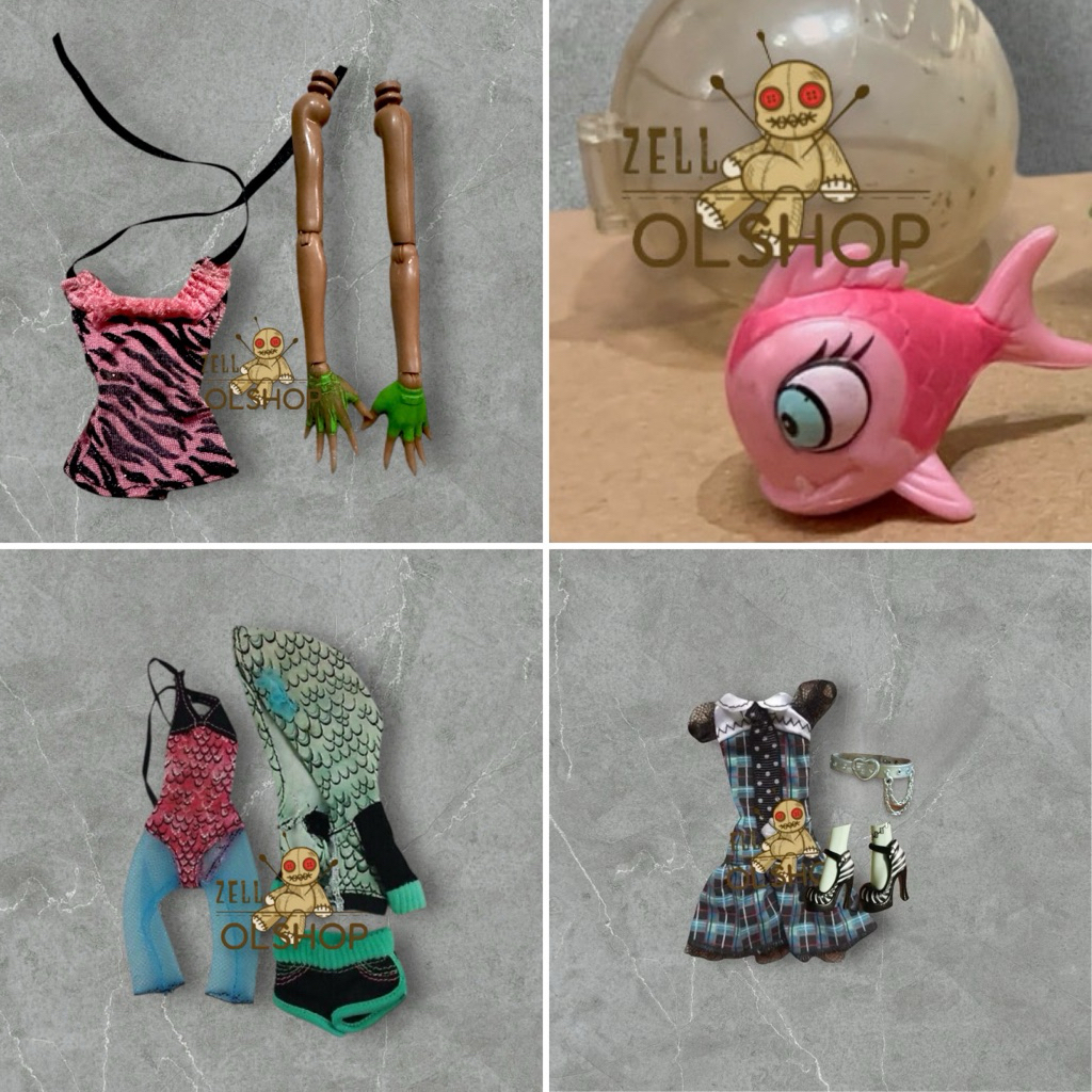 Monster High Frankie Stein, Clawdeen, Lagoona, Gigi - Outfit & Acc