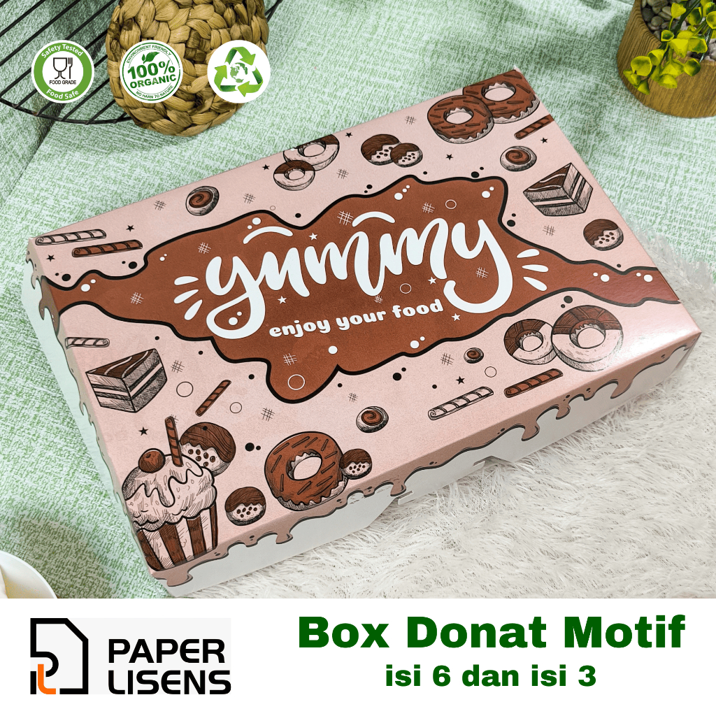 Box Donat Motif (LAMINASI) | Box Donat Isi 6 | Box Donat Isi 3 | Dus Donat Motif | Kemasan Donat Bah