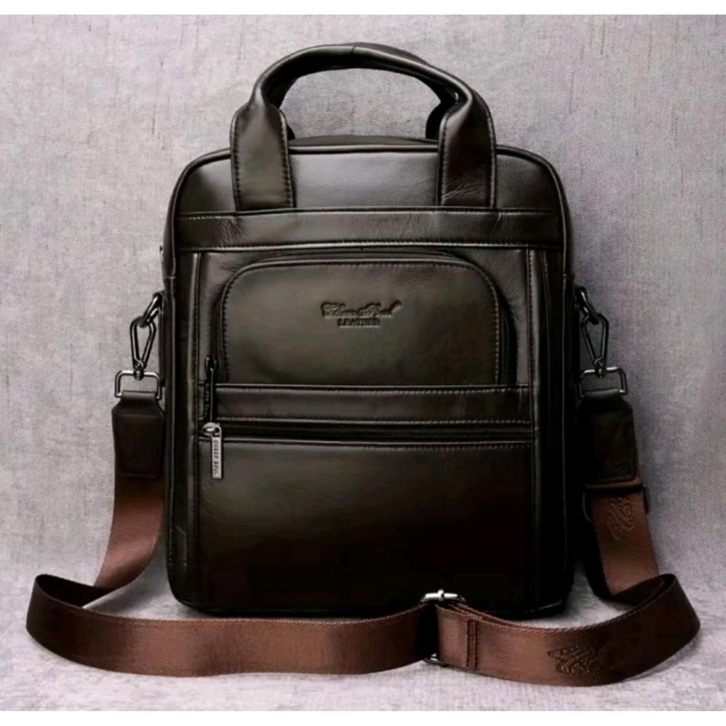 Tas Kerja Kuliah 7711 Kulit Asli Import Pria dan Wanita Cheerdots Tas Tab Pad Kulit Asli