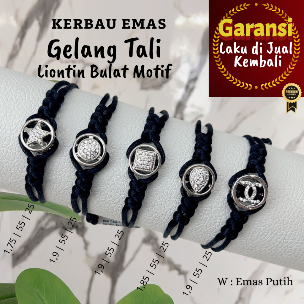 GTT 1021 Kerbau Emas Gelang Tangan Tali Liontin Bulat Motif Warna Emas Putih