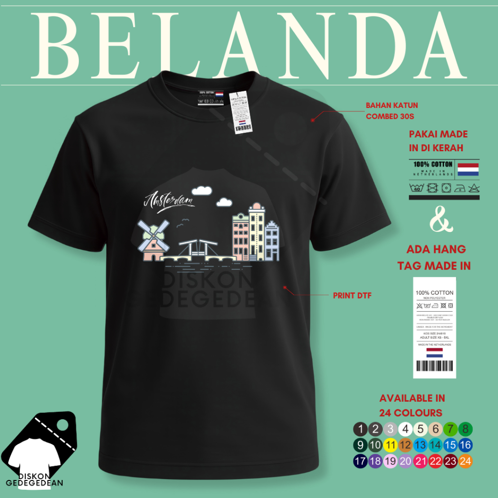 Diskongedegedean Kaos Belanda Holland Amsterdam, Baju Belanda Amsterdam Tshirt Belanda Holland 4