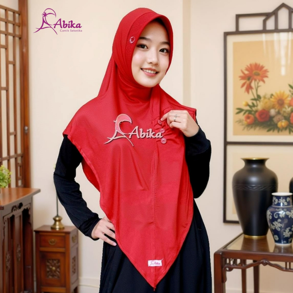 New Hijab Bergo Chelsea AB 118 Merah Kerudung Instan Jersey Stella Premium