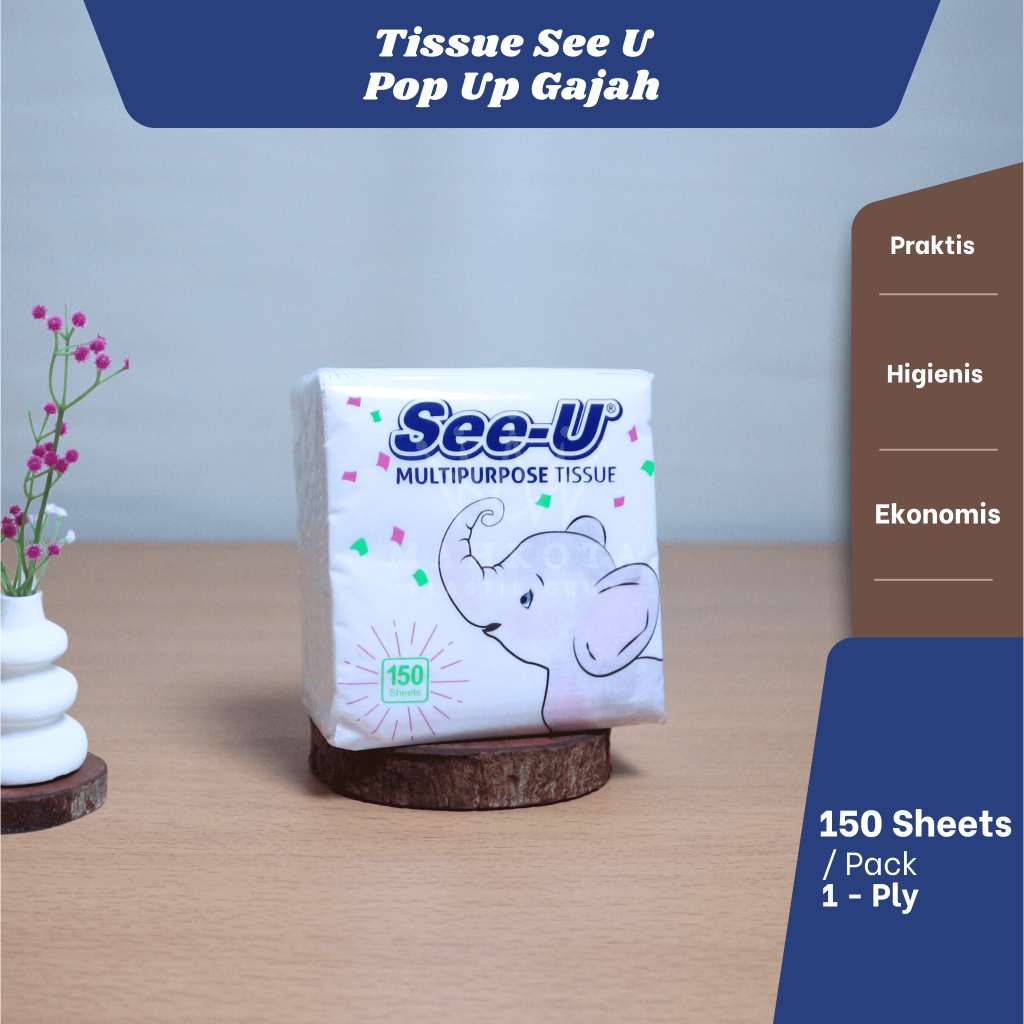 MAHKOTA PLASTIK l TISSUE SEE U POP UP - MULTIPURPOSE GAJAH 150 SHEETS (PER PACK) l Tisu Kecil Ecer
