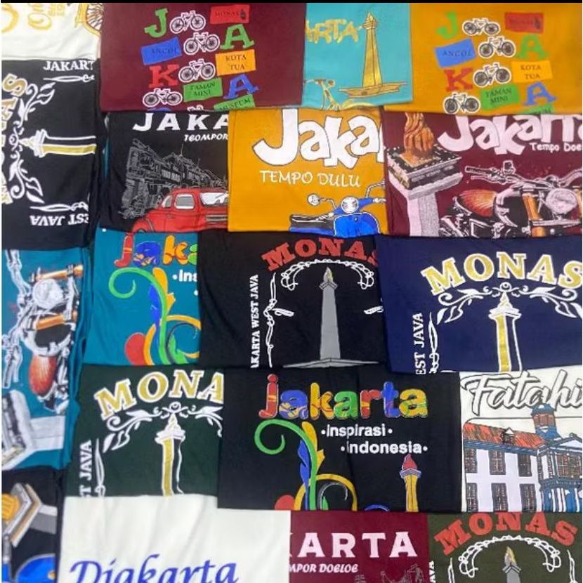 kaos monas jakarta 100 ribu 1 lusin baju souvenir 100 12 pcs oleh-oleh jakarta  kaos distro dewasa l