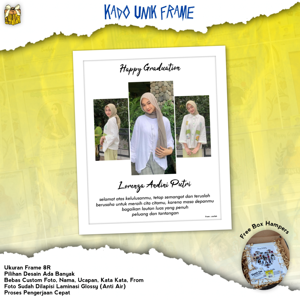 sembuhart Kado Desain Foto Unik Frame 8R(20cmX25cm) Cocok Buat Kado Wisuda, Kado Anniversary, Kado U