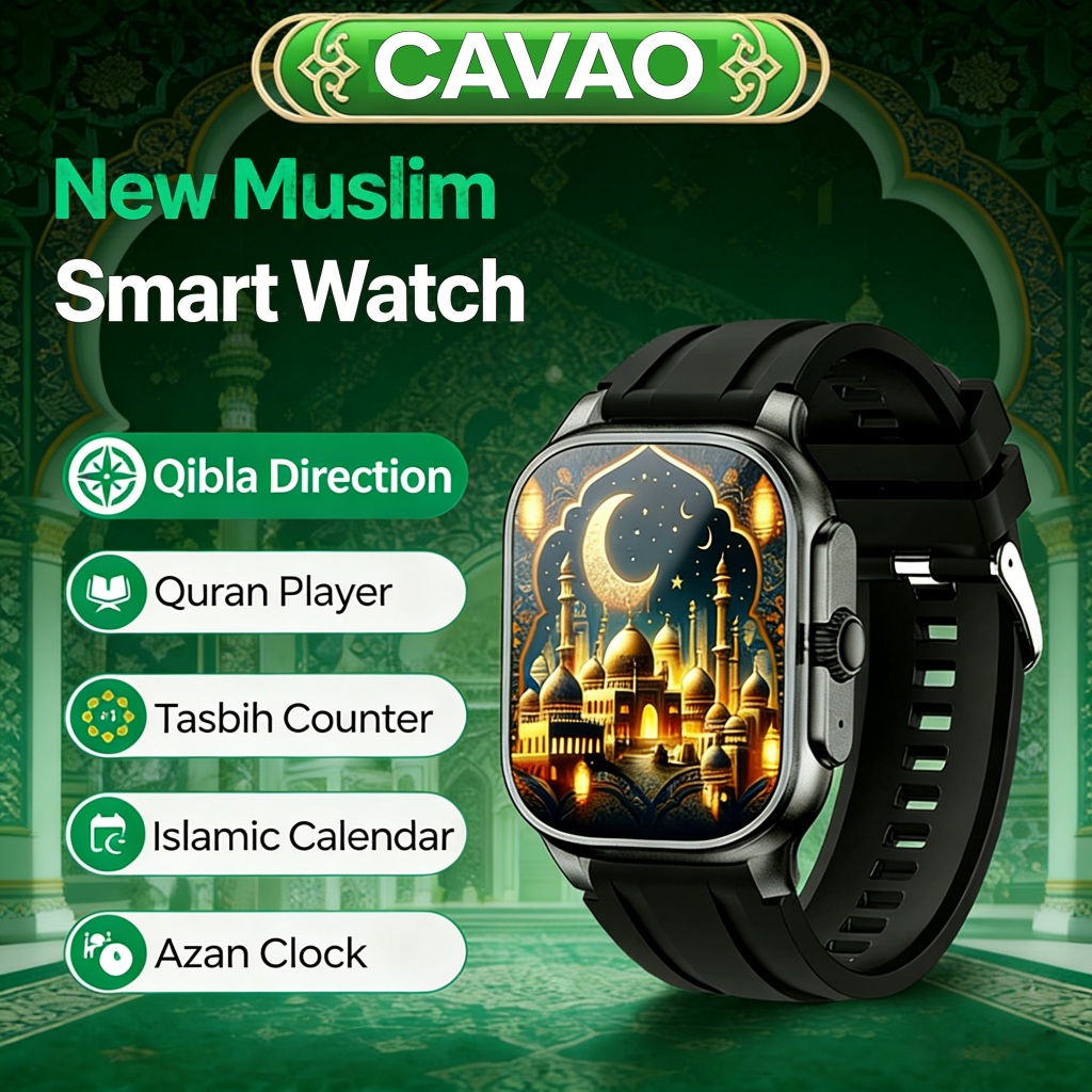CAVAO Muslim SmartWatch M77 MAX - 114 surah Al-Qur'an Jam Tangan Pintar Pria Wanita dengan Adzan Rem
