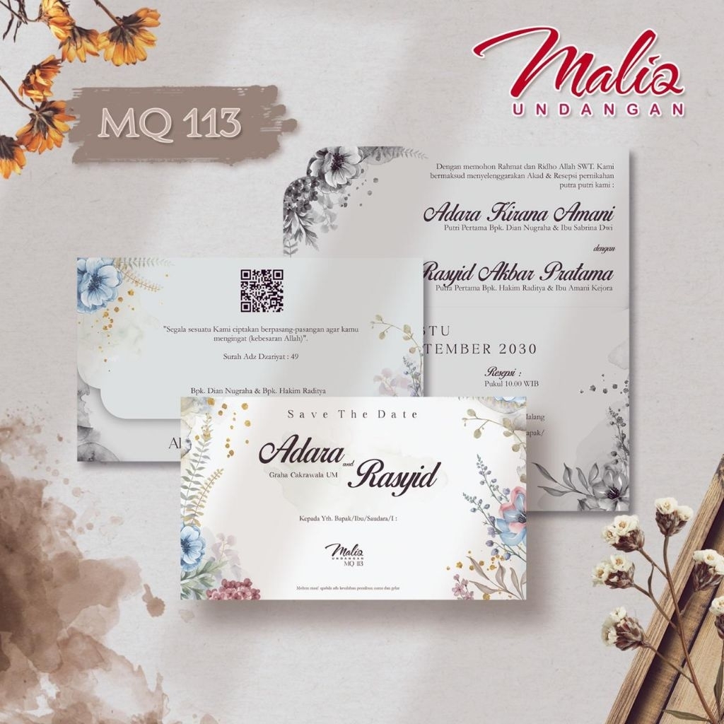 Mewah Blangko Undangan Pernikahan Gold Foil Emboss Eksclusif-Seri MALIQ 113