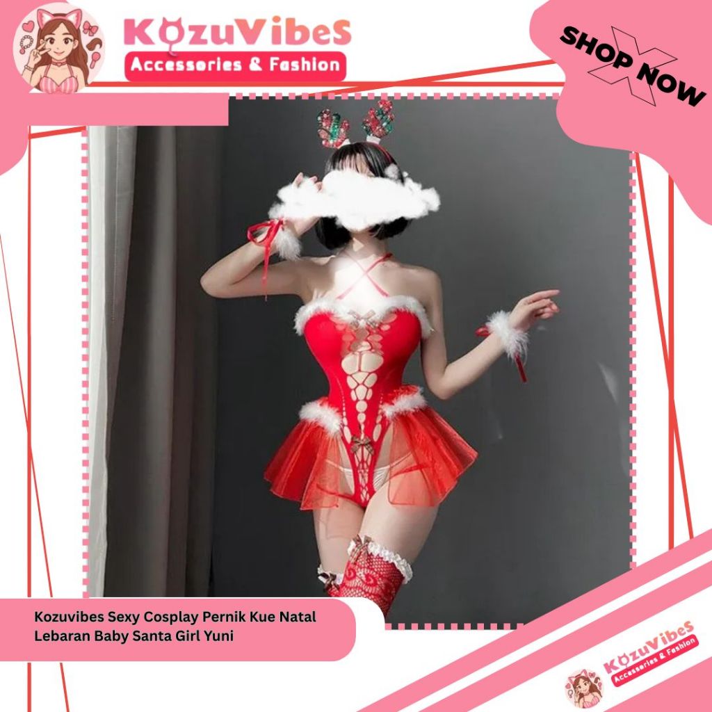Kozuvibes Sexy Cosplay Pernik Kue Natal Lebaran Baby Santa Girl Yuni