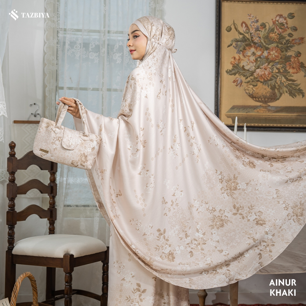 MUKENA TAZBIYA PREMIUM AINUR SERIES | Mukena Rayon Satin 2IN1 Free Sajadah | Mukena Motif Bunga | Mu