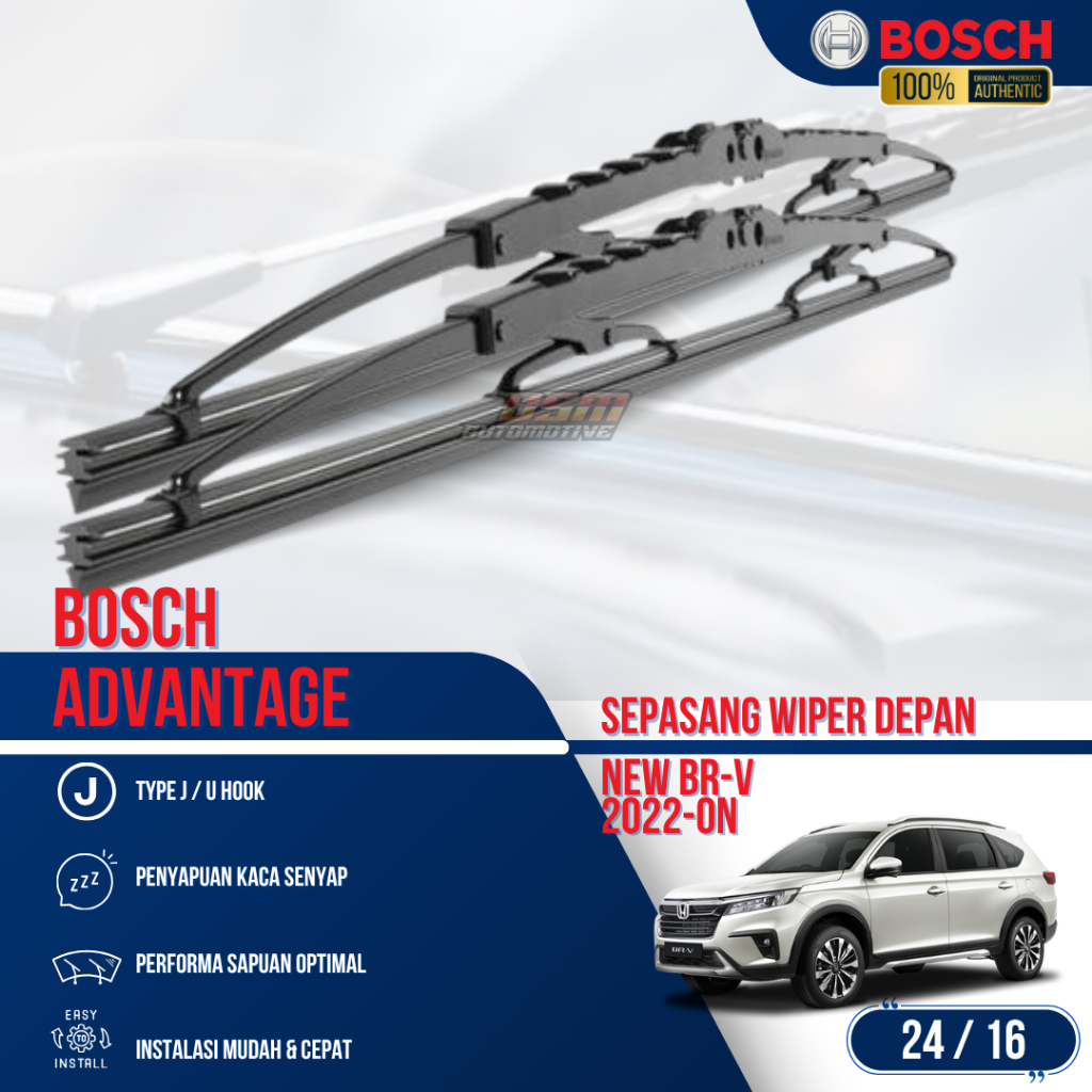 Bosch Advantage / Karet Wiper Mobil Honda BRV New Th 2022-on 24" dan 16" (Sepasang) / Wiper BRV