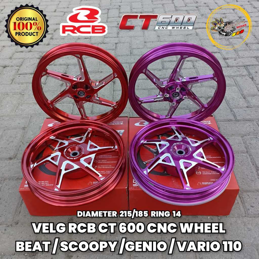 VELG RCB CT600 FULL CNC BLACK/RED/VIOLET/BLUE BEAT/SCOOPY/GENIO/VARIO110 DIAMETER 185/215 RING 14 OR