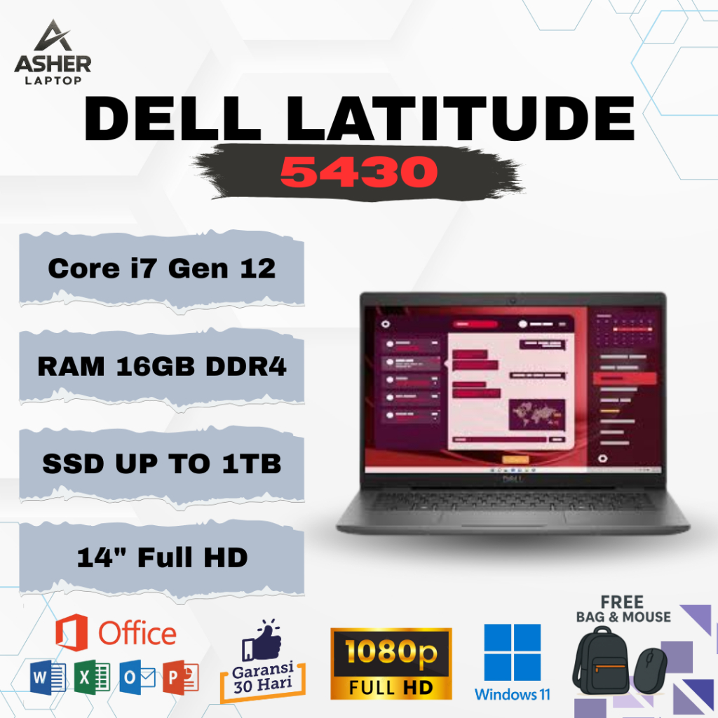 Laptop Dell Latitude 5430 i7 Gen 12 RAM 16GB SSD 512GB 14" Full HD Second Bergaransi