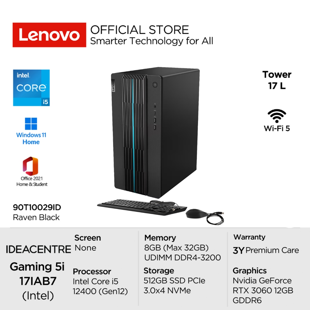 Lenovo PC IdeaCentre Gaming 5i 17IAB7 29ID Intel Core i5 12400 Win11 8GB 512GB SSD NVIDIA RTX 3060 1