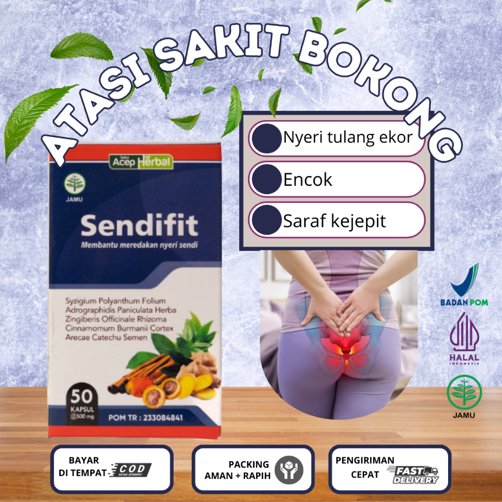 Obat sakit tulang ekor, Nyeri pantat/ bokong sampai ke kaki, Syaraf kejepit, Otot kaku-Sendifit
