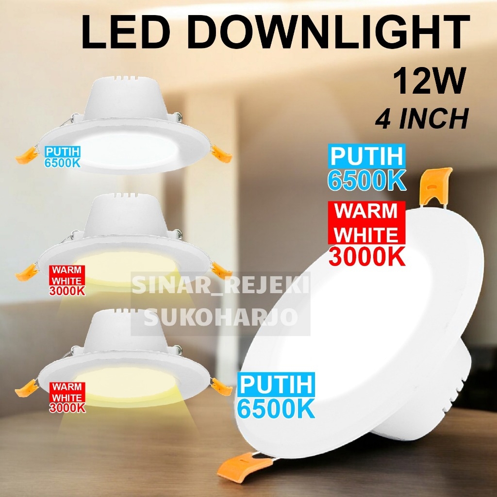 Lampu LED Downlight Inbow 12 Watt Downlight Panel 4 Inch Putih Warm White