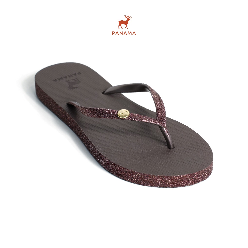 Panama Glitter 02 Brown -Sendal Jepit Karet Wanita Gliter Coklat