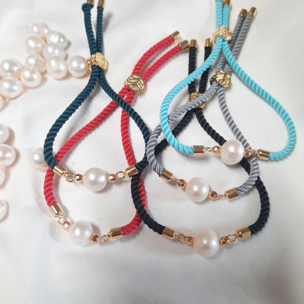 Gelang Serut Tali Mutiara Lombok, Gelang Serut mutiara tawar, Gelang Mutiara Simpel, Gelang Cewek Mu