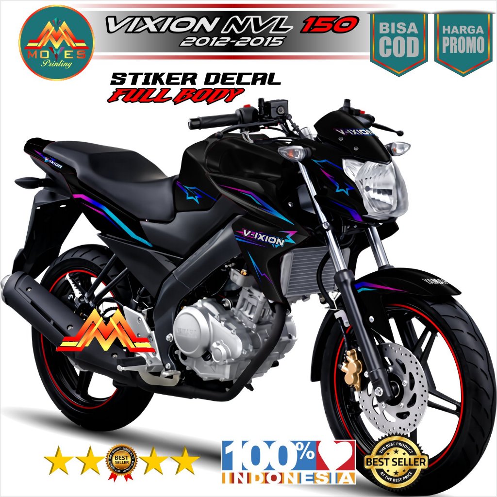 Decal Vixion NVL 150 2012-2015 variasi hitam list warna stiker decal full body terbaru