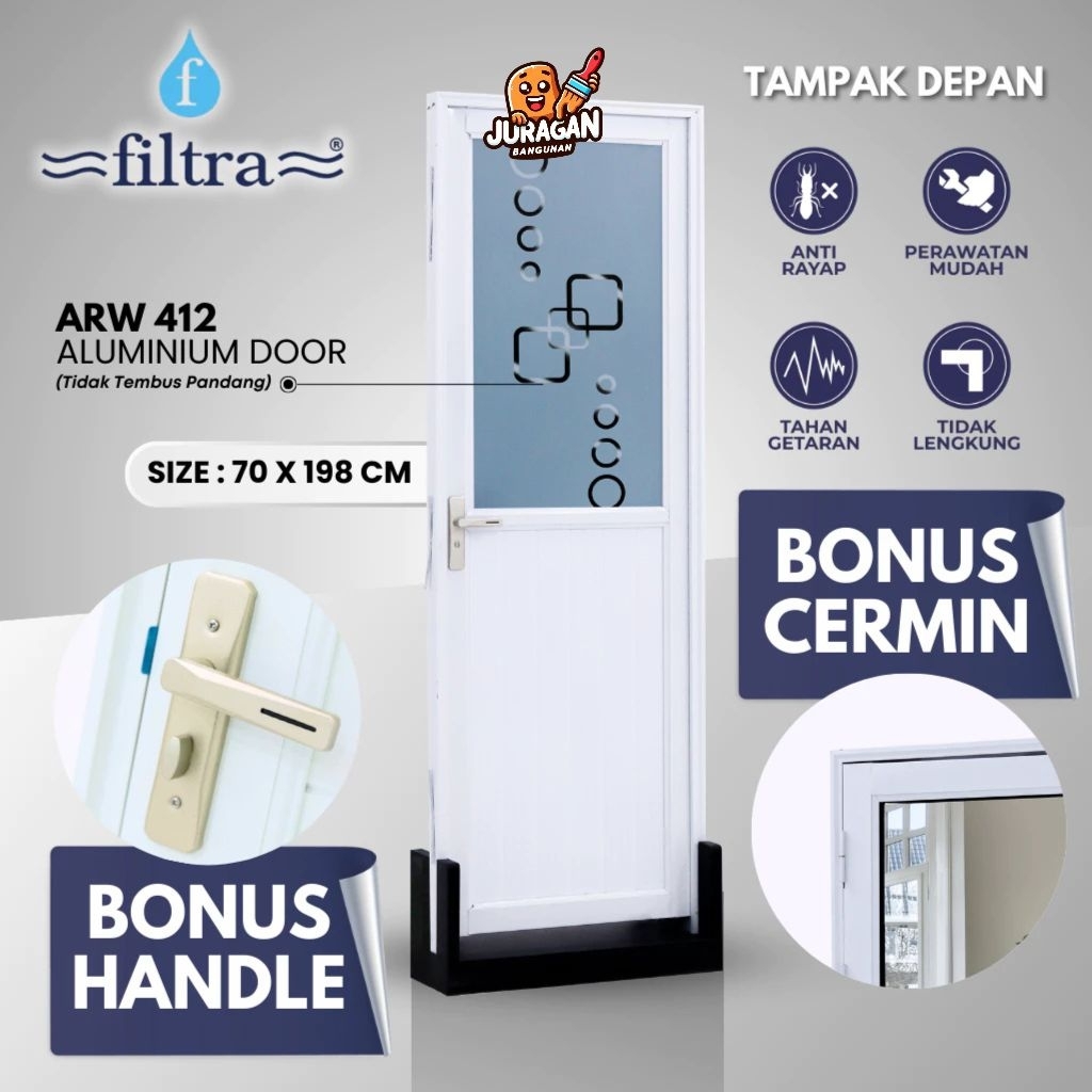 FILTRA Pintu Aluminium FDAW 412 | Pintu Toilet | Pintu WC | Pintu Kamar Mandi Cermin