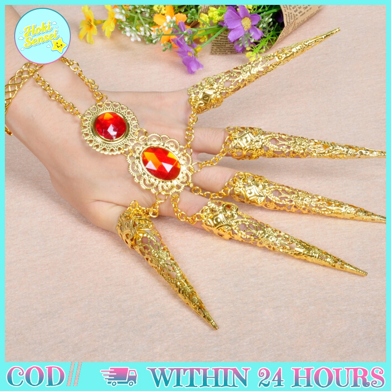 Aksesori Tari India Emas Gelang Dan Cincin Kuku Set Lengkap Paduan Logam Electroplating Emas