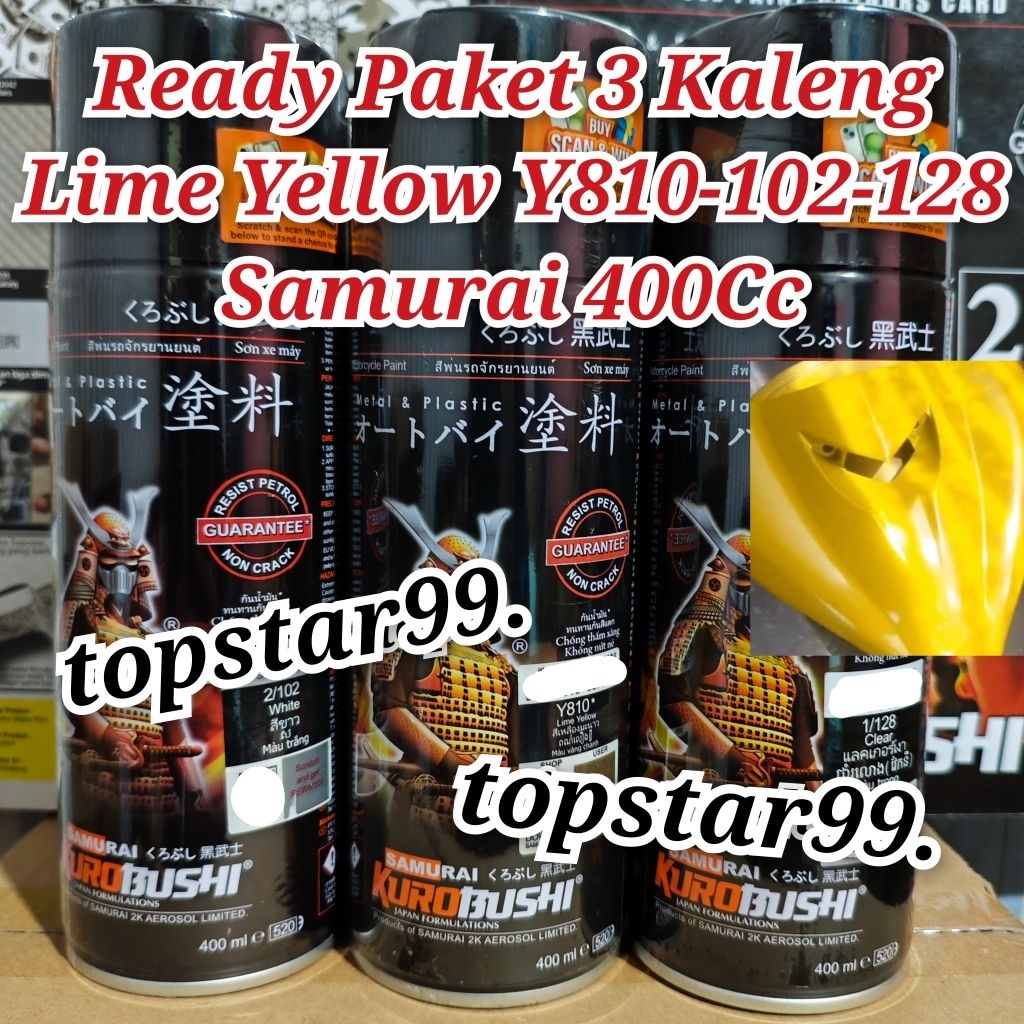 Pilok Pylox Cat Samurai Paket 3 Kaleng Lime Yellow Y810 810 Kuning Cerah Metalik White 102 Putih Cle