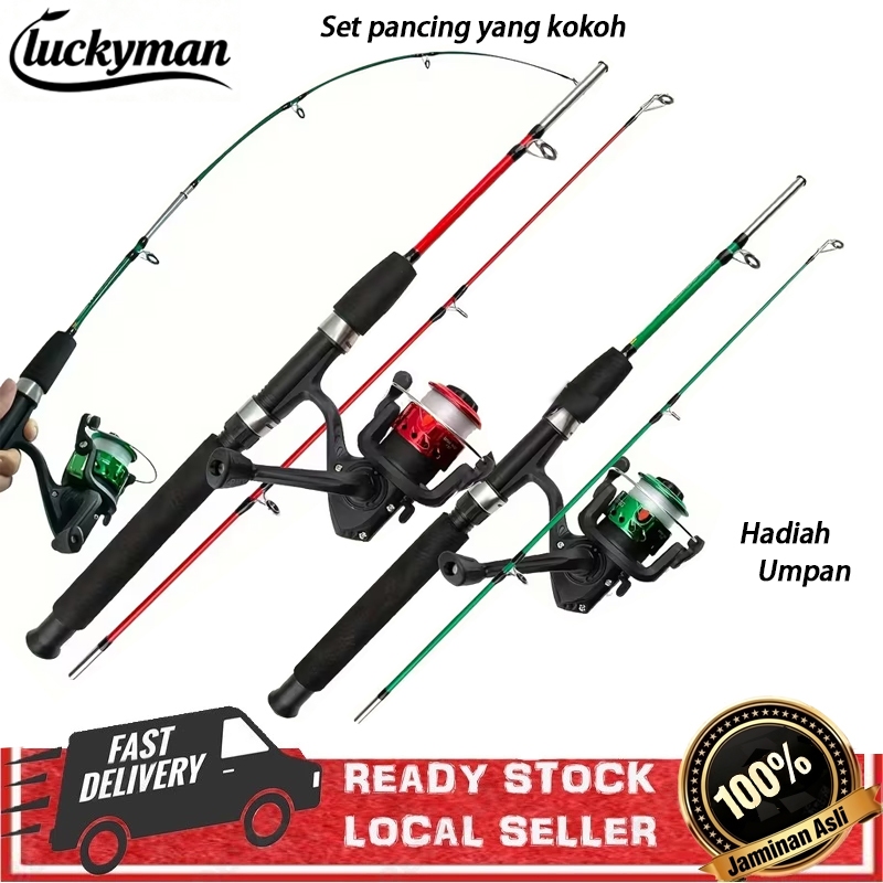 luckyman Joran Sambung 2 Fiber Solid + Reel Set Pancing