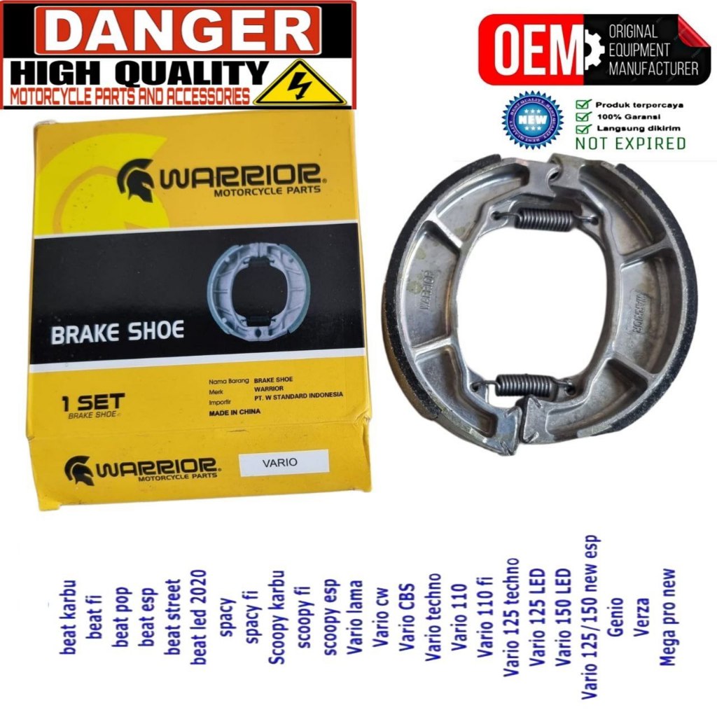 KAMPAS REM BELAKANG BEAT SCOOPY SPACY VARIO 110 FI, VARIO 125 150 FLL ORIGINAL WARRIOR