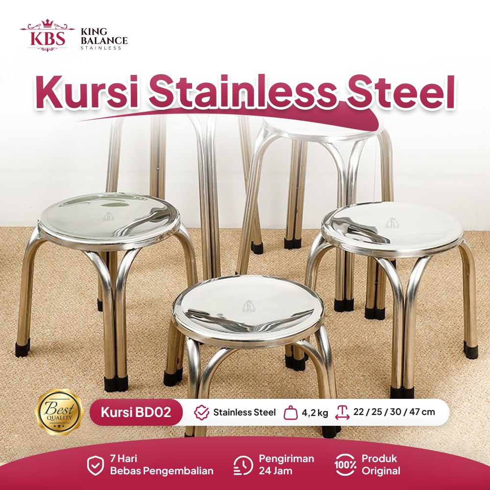 King Balance Stainless Kursi Besi Stainless steel BANGKU BULAT STAINLESS STEEL KURSI SANTAI