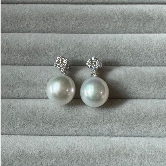 Anting / giwang berlian emas putih mutiara air laut 007