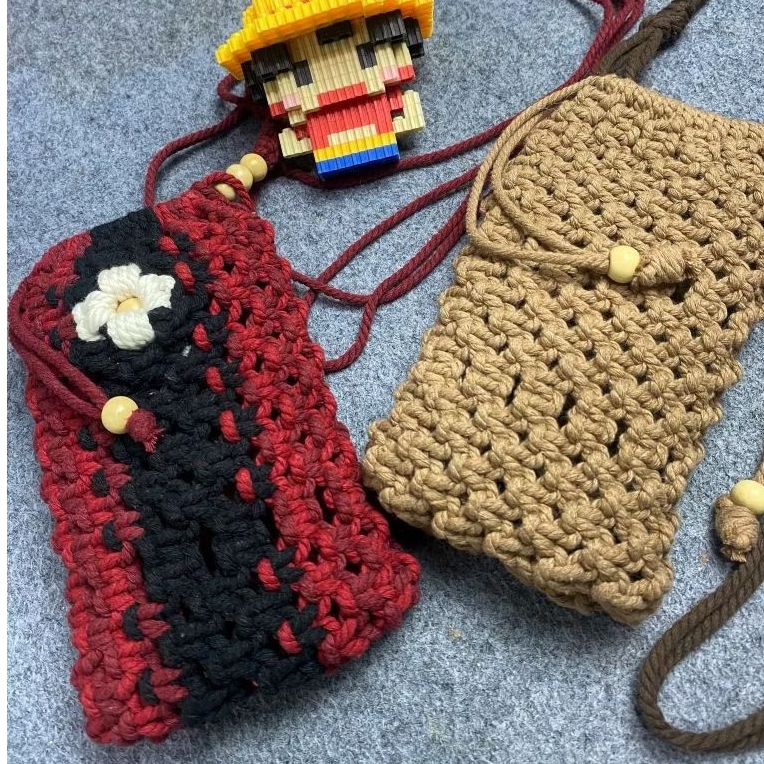 [HANDMADE] Pouch Hp rajut macrame / Tas selempang Lucu Bisa CUSTOM Warna
