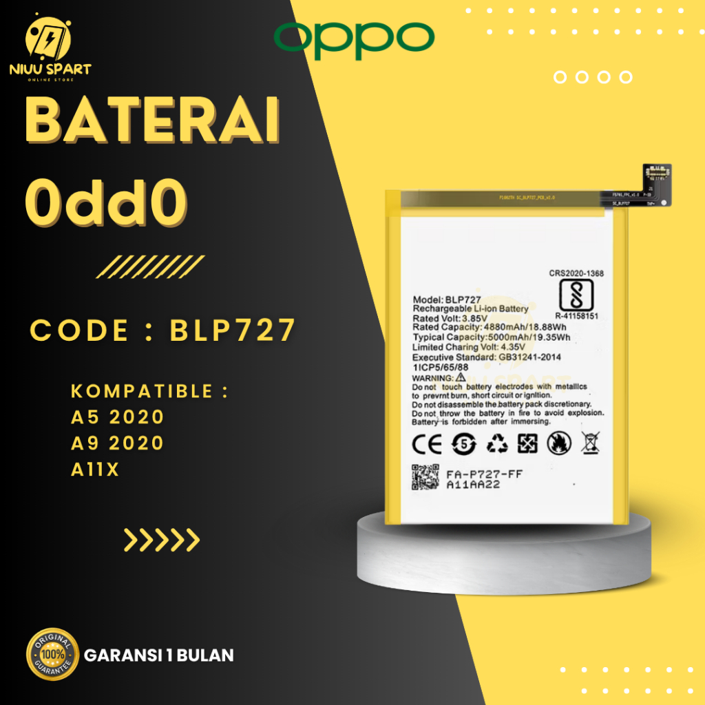 BATERAI BATTERY OPPO BLP727 A9 2020 / A5 2020 DOUBLE [IC POWER] ORIGINAL