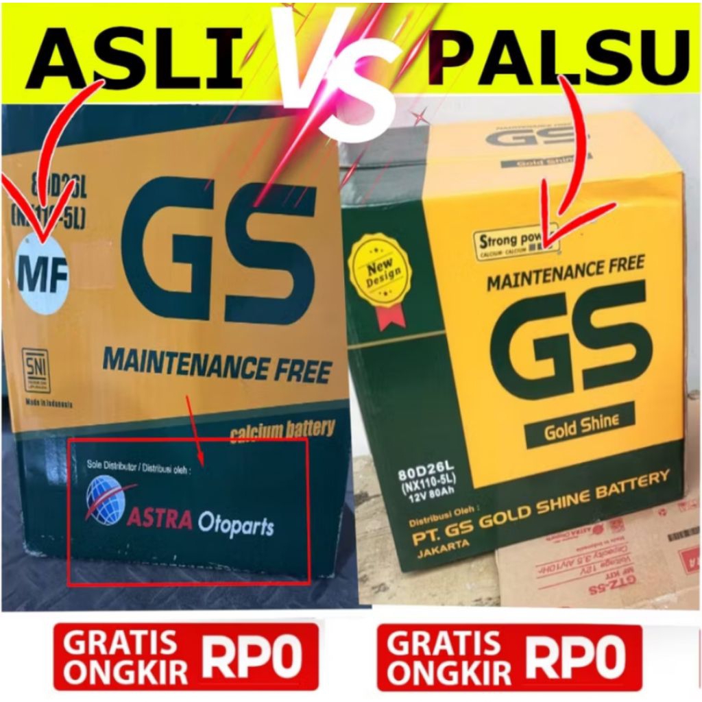 Aki Kering GS MF NX110-5L / 80D26L Astra Otoparts Original Bukan GS KW GS Gold Star Original Asli 10