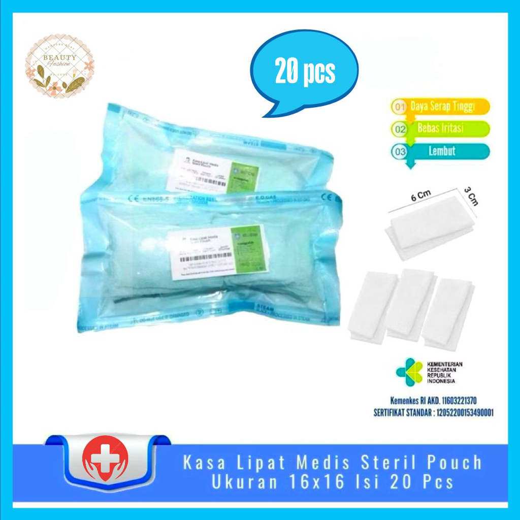 Kasa Lipat Medis Steril Pouch 16x16 Isi 20 dan 50 pcs