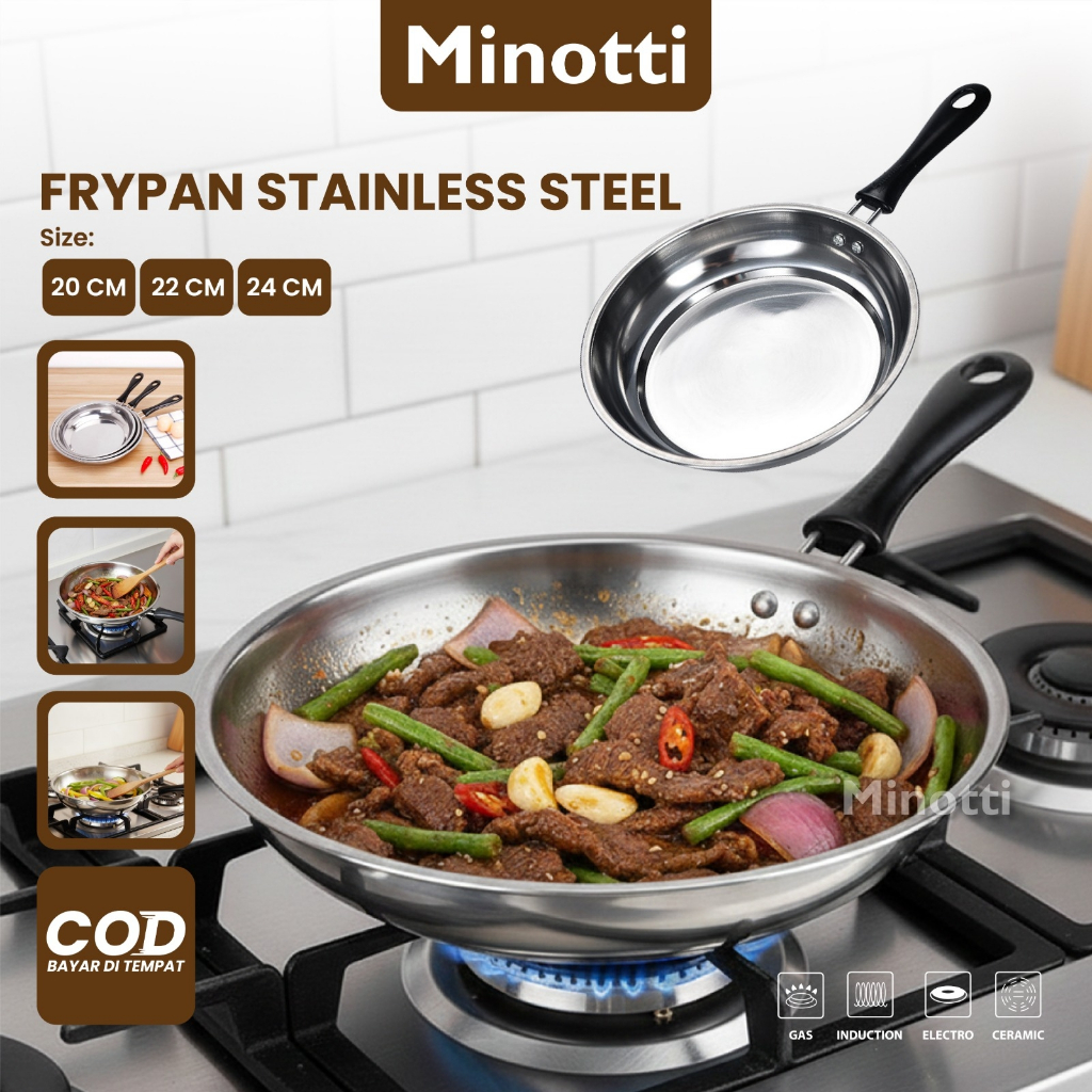 Wajan Penggorengan Frypan stainless induksi Wajan Stainless Steel 24cm Anti Lengket Wajan Anti Lengk