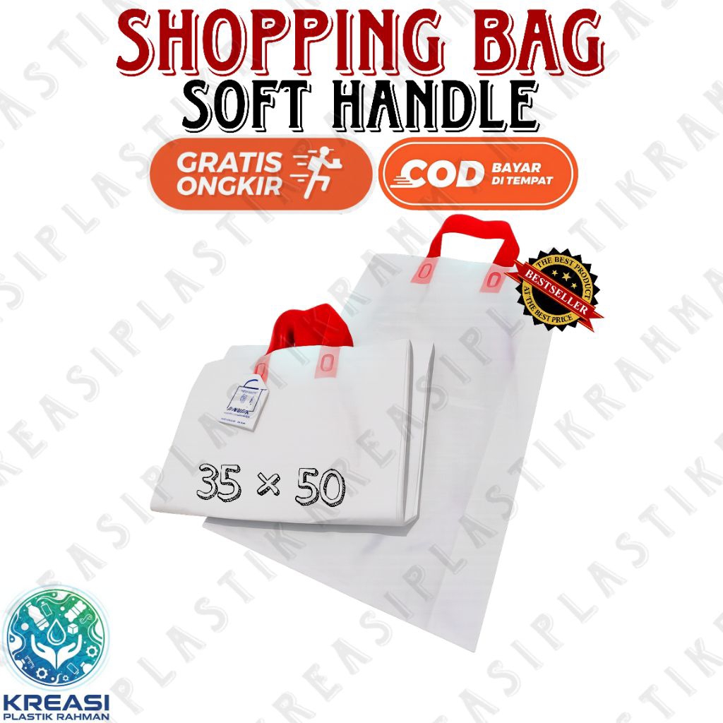 Plastik shopping bag 35 × 50 (ECER) | plastik soft handle olshop | kantong plastik shopping bag tali